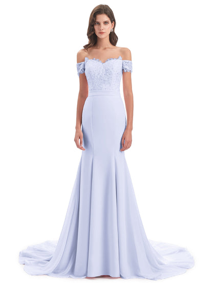 Carlee Hourglass Court Train Off The Shoulder Lace Bridesmaid Dresses
