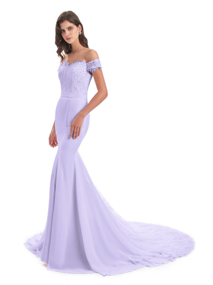 Carlee Hourglass Court Train Off The Shoulder Lace Bridesmaid Dresses