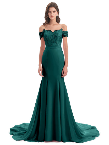 Carlee Hourglass Court Train Off The Shoulder Lace Bridesmaid Dresses