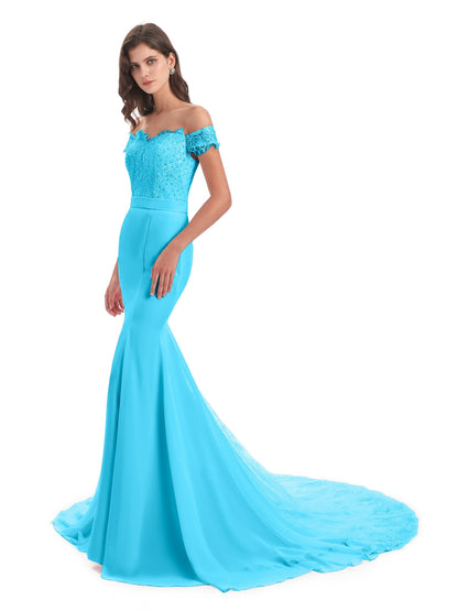 Carlee Hourglass Court Train Off The Shoulder Lace Bridesmaid Dresses