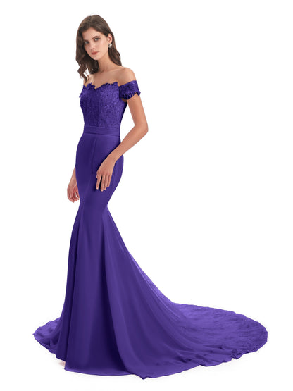 Carlee Hourglass Court Train Off The Shoulder Lace Bridesmaid Dresses