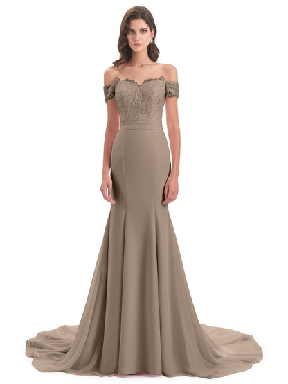 Carlee Hourglass Court Train Off The Shoulder Lace Bridesmaid Dresses