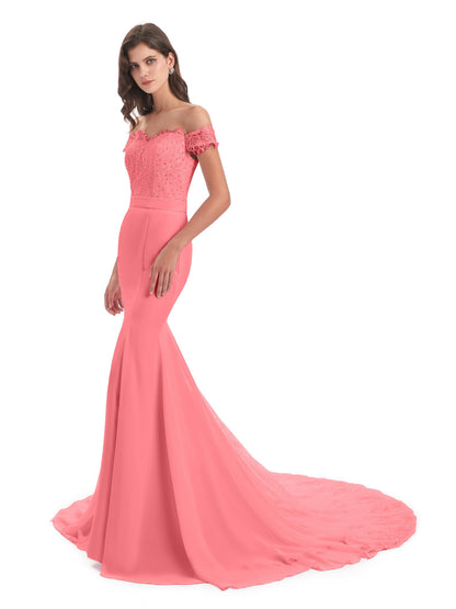 Carlee Hourglass Court Train Off The Shoulder Lace Bridesmaid Dresses