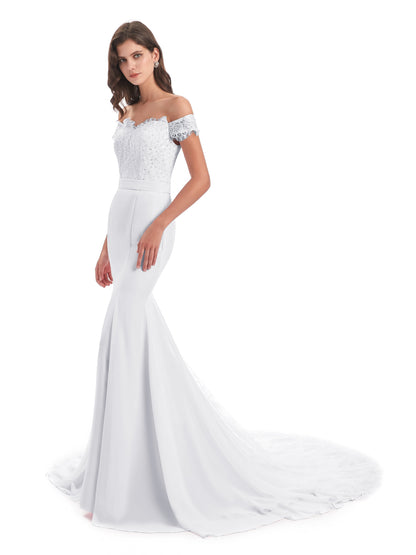 Carlee Hourglass Court Train Off The Shoulder Lace Bridesmaid Dresses