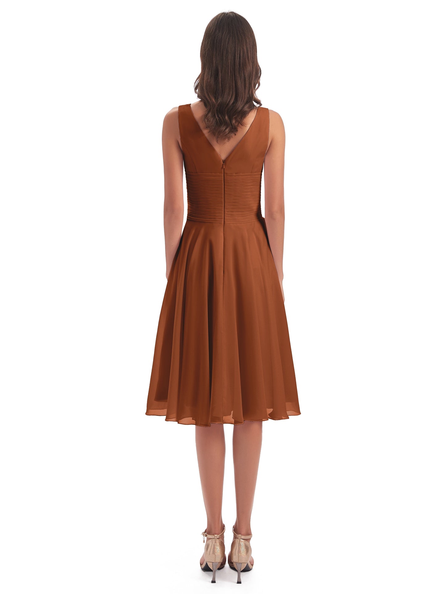 Caylee Knee Length V-neck Asymmetrical Chiffon Bridesmaid Dresses