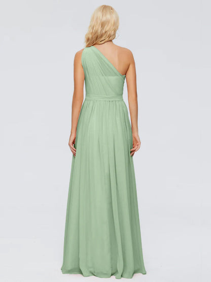 Dusty Sage Green Bridesmaid Dress A Line One-shoulder Chiffon Floor Length Bridesmaid Dresses