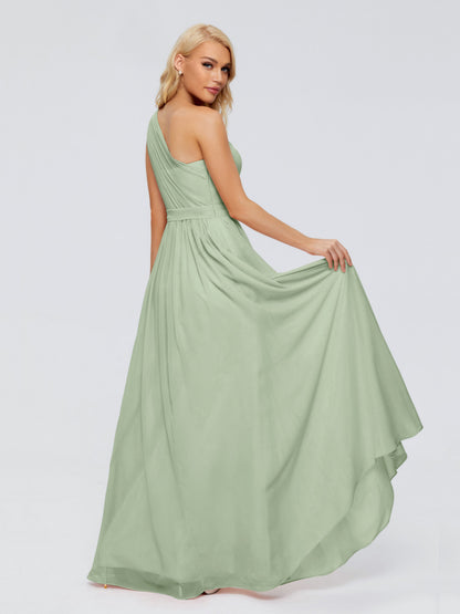 Dusty Sage Green Bridesmaid Dress A Line One-shoulder Chiffon Floor Length Bridesmaid Dresses