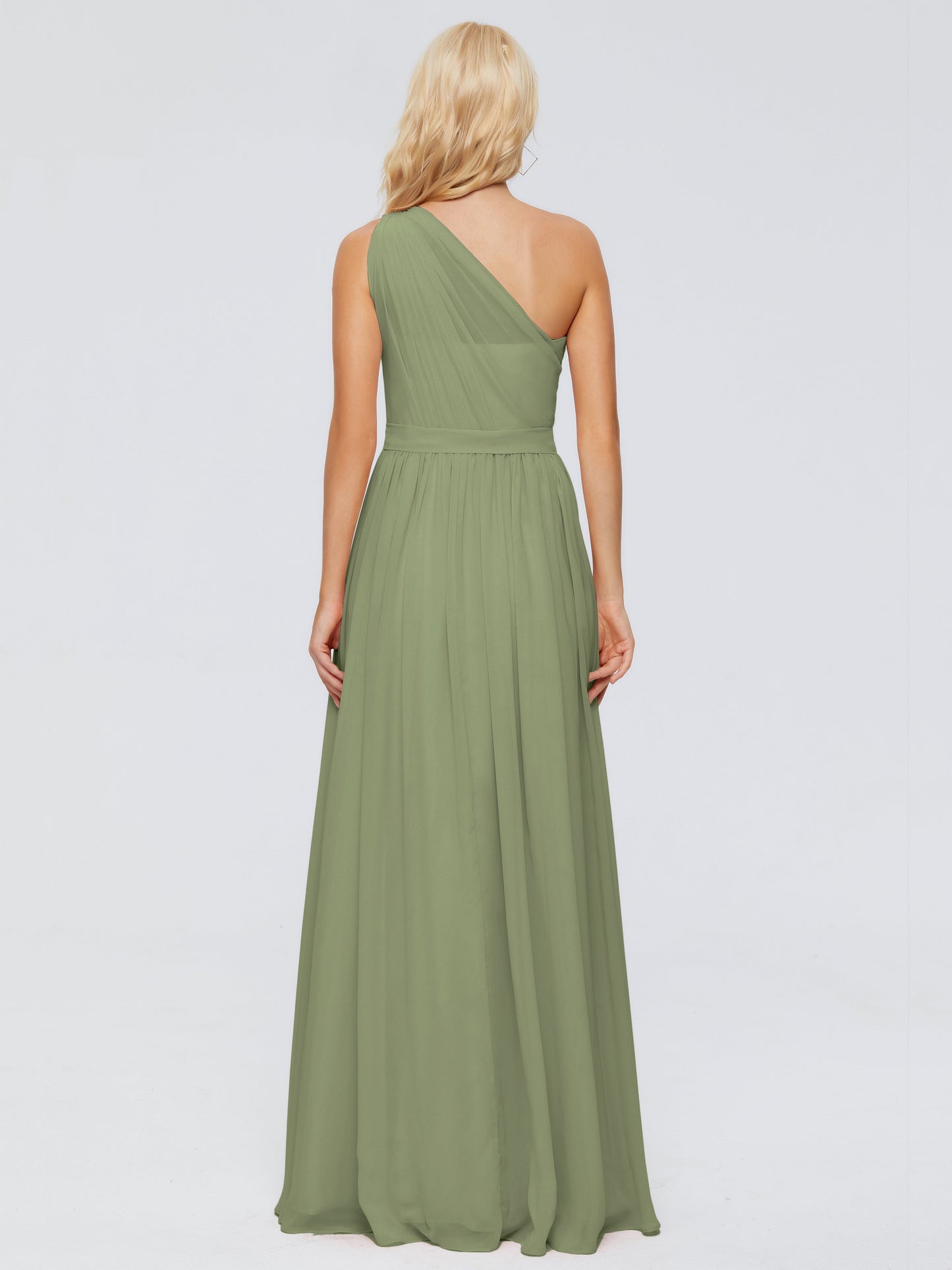 Olive Green Bridesmaid Dress A Line One-shoulder Chiffon Floor Length Bridesmaid Dresses