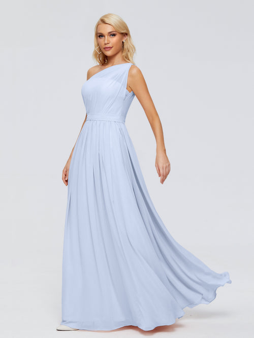 Sky Blue Bridesmaid Dress A Line One-shoulder Chiffon Floor Length Bridesmaid Dresses