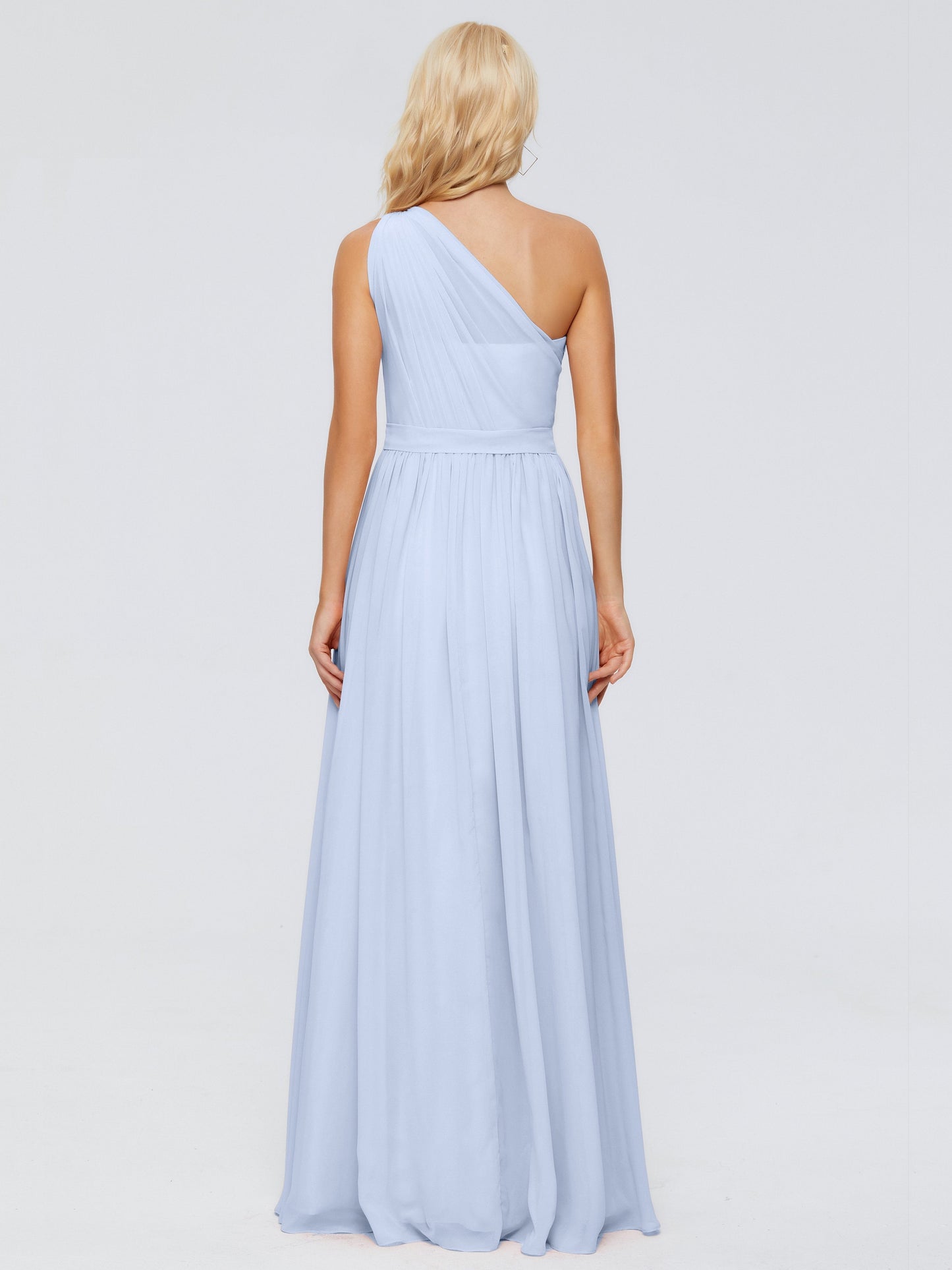 Sky Blue Bridesmaid Dress A Line One-shoulder Chiffon Floor Length Bridesmaid Dresses