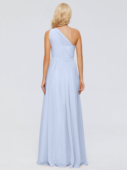 Sky Blue Bridesmaid Dress A Line One-shoulder Chiffon Floor Length Bridesmaid Dresses