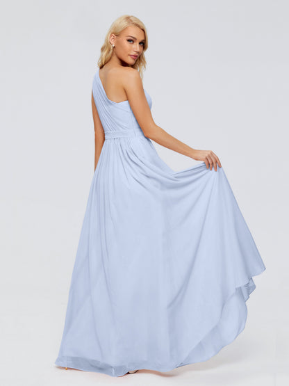 Sky Blue Bridesmaid Dress A Line One-shoulder Chiffon Floor Length Bridesmaid Dresses
