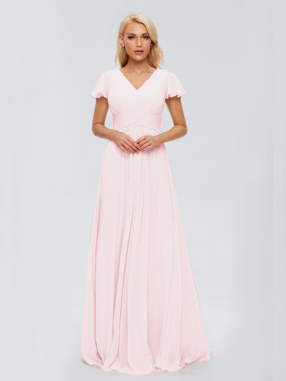 Charlie A-line V Neck Chiffon Bridesmaid Dresses