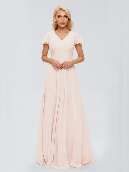 Charlie A-line V Neck Chiffon Bridesmaid Dresses