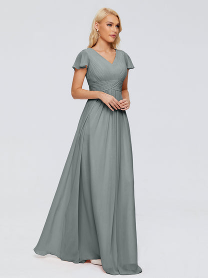Charlie A-line V Neck Chiffon Bridesmaid Dresses