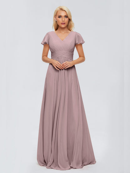 Charlie A-line V Neck Chiffon Bridesmaid Dresses