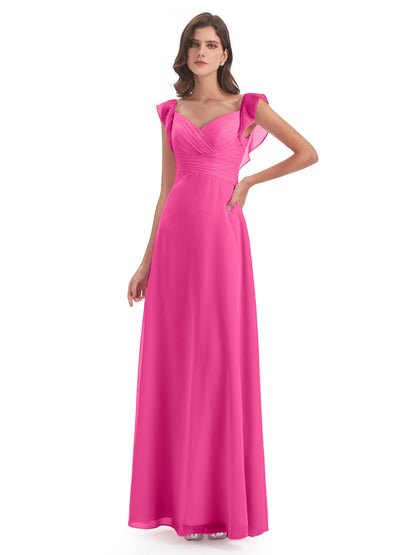 Courtney Sheath V-Neck Straps Chiffon Long Bridesmaid Dresses