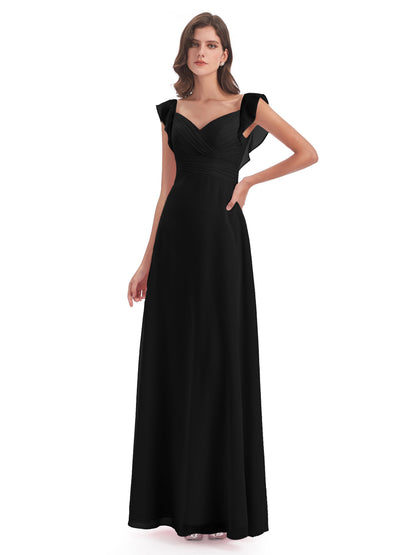 Courtney Sheath V-Neck Straps Chiffon Long Bridesmaid Dresses