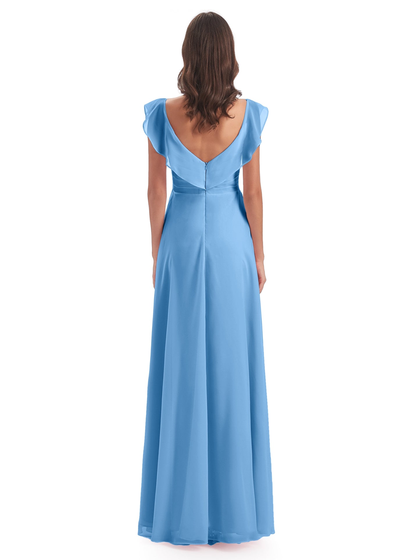 Courtney Sheath V-Neck Straps Chiffon Long Bridesmaid Dresses