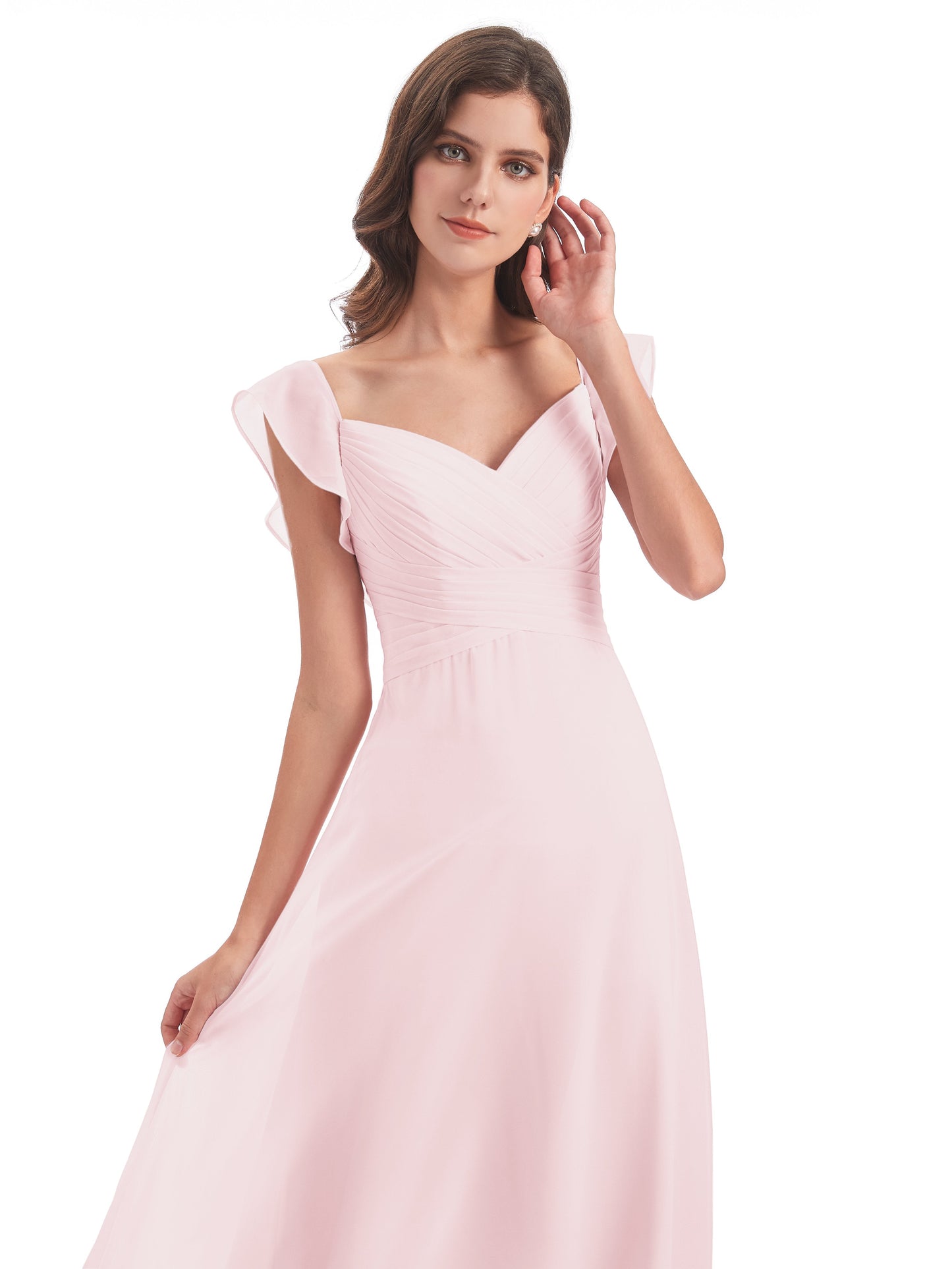 Courtney Sheath V-Neck Straps Chiffon Long Bridesmaid Dresses