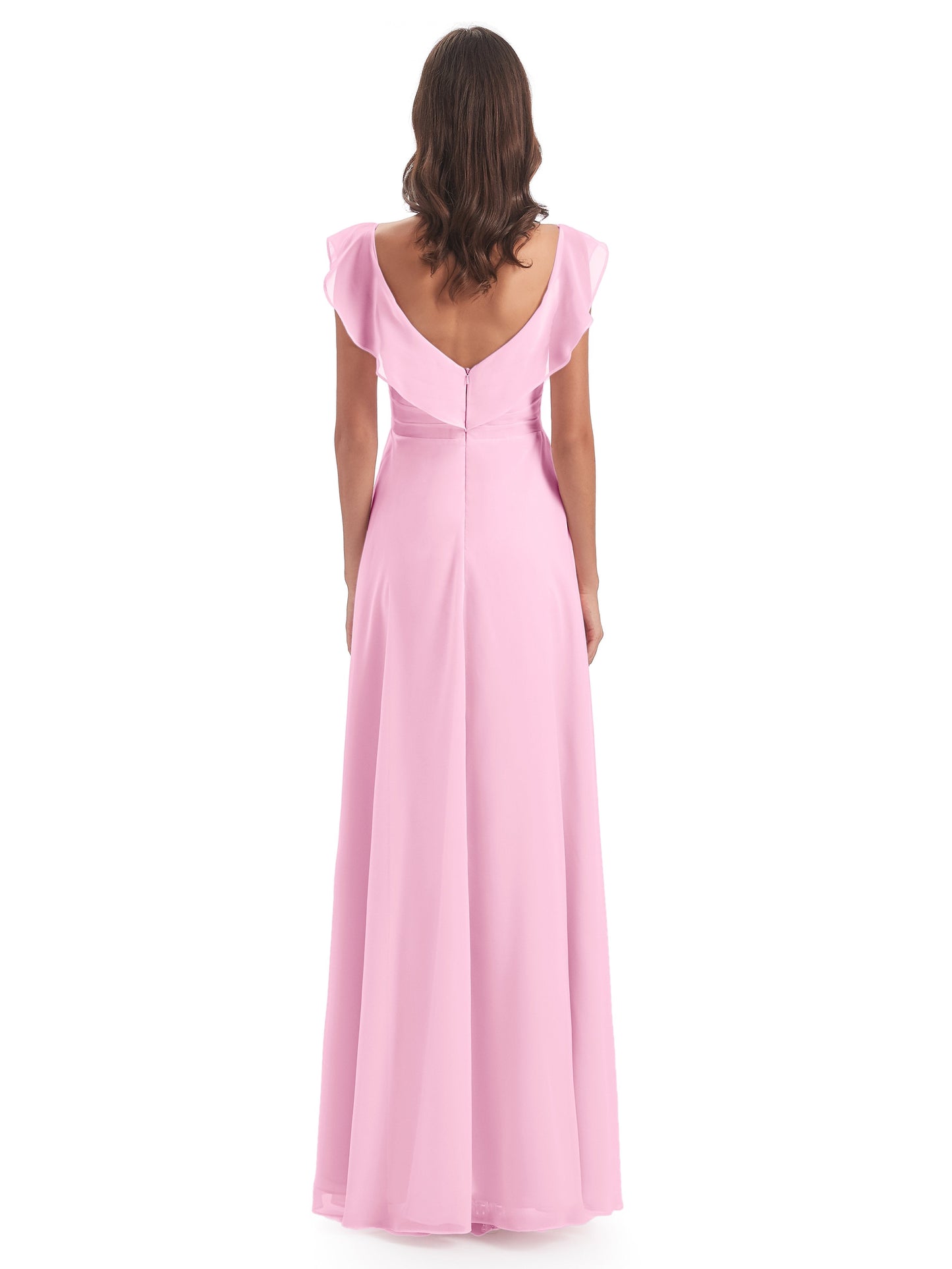 Courtney Sheath V-Neck Straps Chiffon Long Bridesmaid Dresses