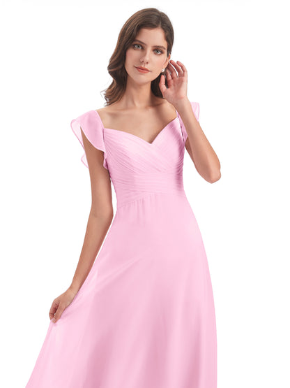 Courtney Sheath V-Neck Straps Chiffon Long Bridesmaid Dresses