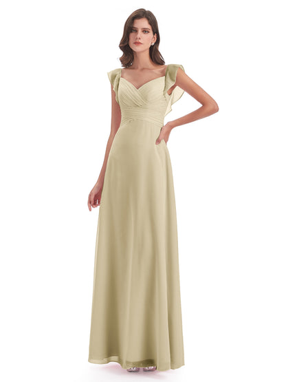 Courtney Sheath V-Neck Straps Chiffon Long Bridesmaid Dresses