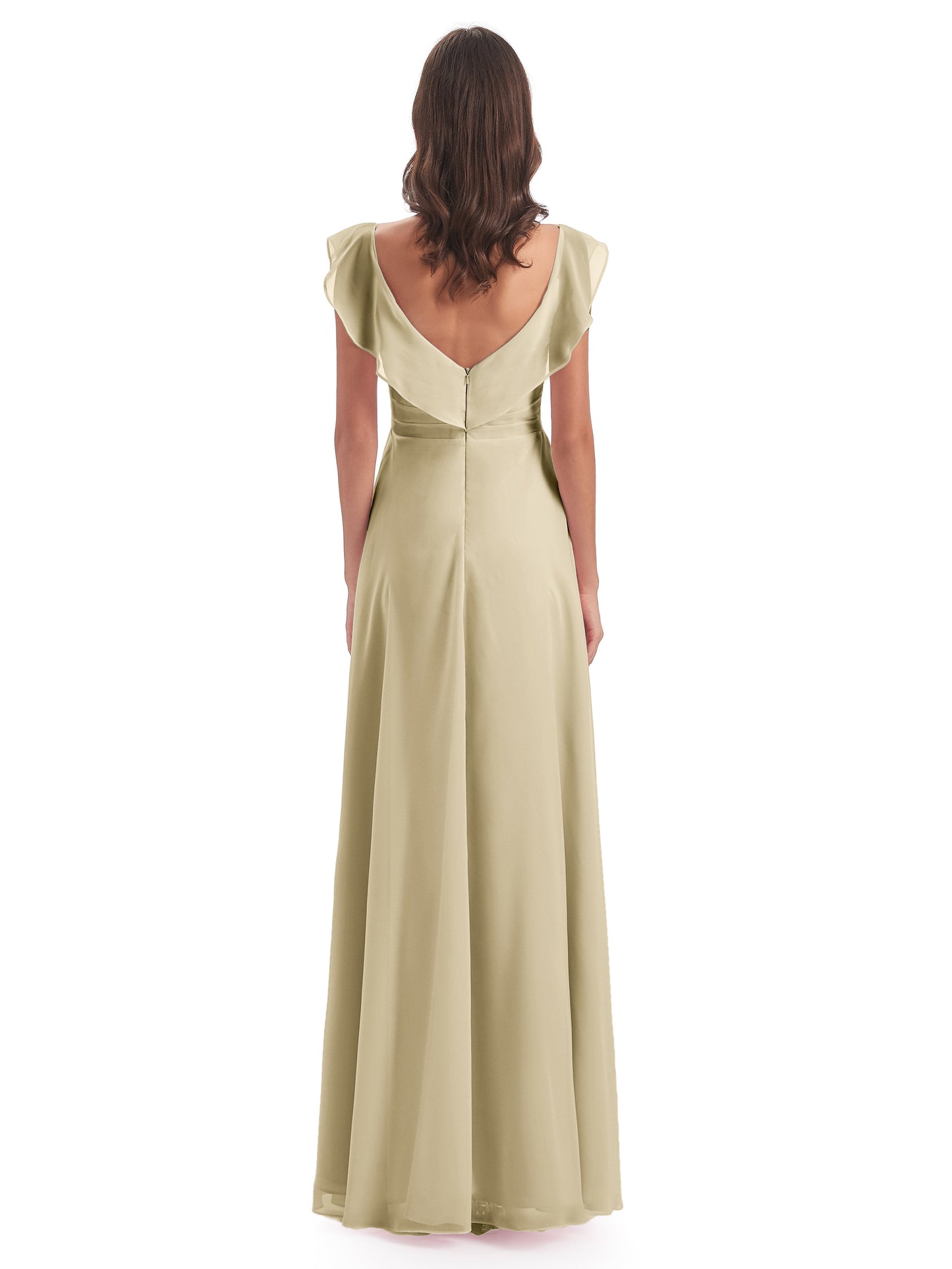 Courtney Sheath V-Neck Straps Chiffon Long Bridesmaid Dresses
