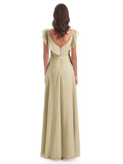Courtney Sheath V-Neck Straps Chiffon Long Bridesmaid Dresses