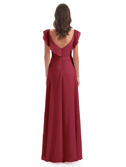 Courtney Sheath V-Neck Straps Chiffon Long Bridesmaid Dresses