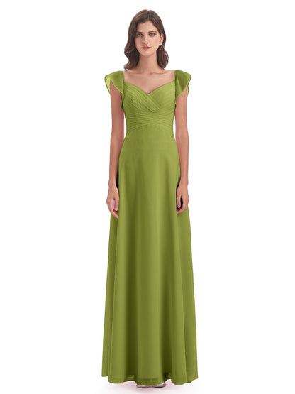 Courtney Sheath V-Neck Straps Chiffon Long Bridesmaid Dresses