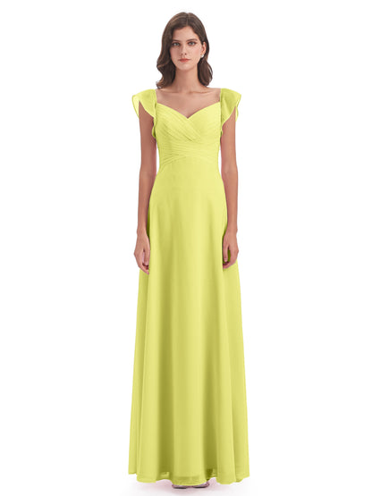 Courtney Sheath V-Neck Straps Chiffon Long Bridesmaid Dresses
