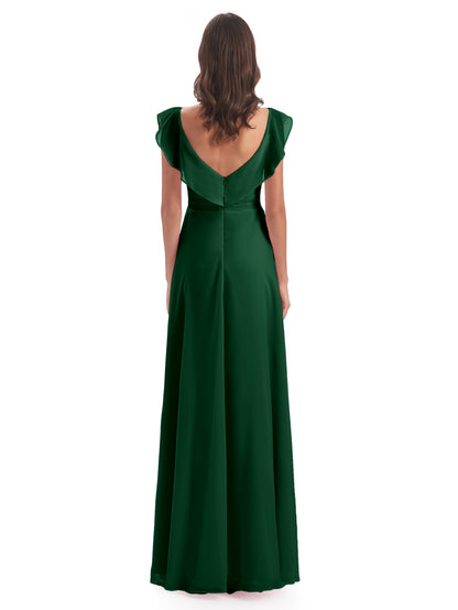 Courtney Sheath V-Neck Straps Chiffon Long Bridesmaid Dresses