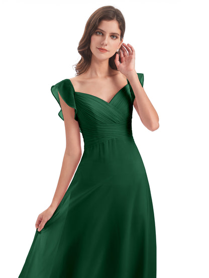 Courtney Sheath V-Neck Straps Chiffon Long Bridesmaid Dresses