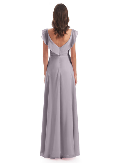 Courtney Sheath V-Neck Straps Chiffon Long Bridesmaid Dresses