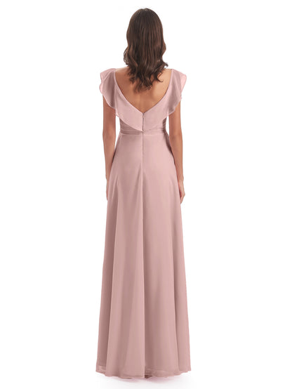 Courtney Sheath V-Neck Straps Chiffon Long Bridesmaid Dresses