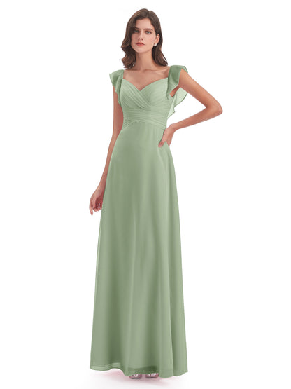Courtney Sheath V-Neck Straps Chiffon Long Bridesmaid Dresses
