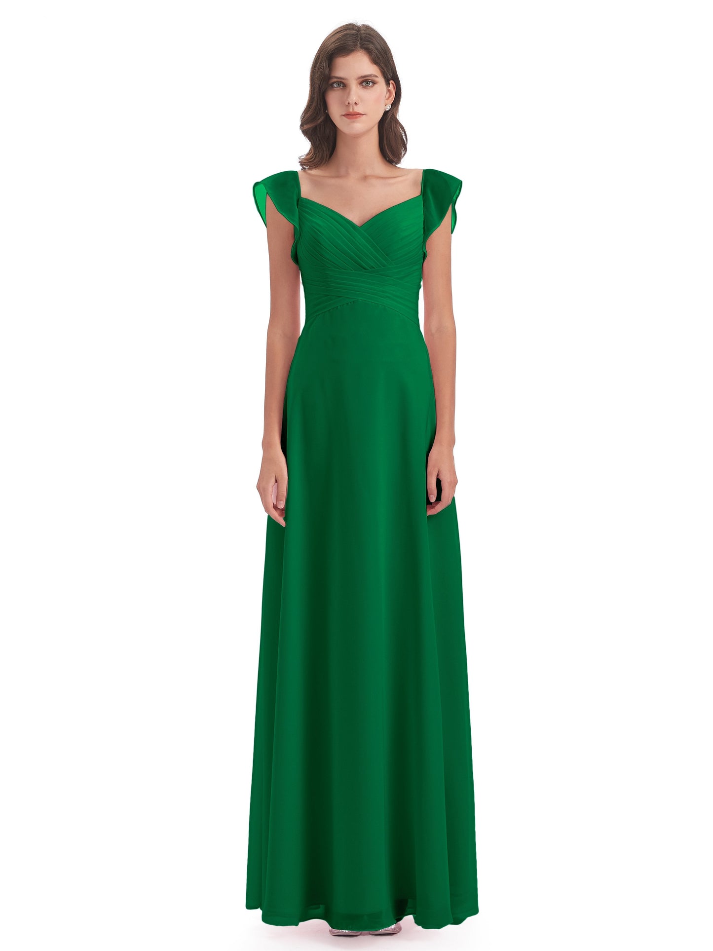 Courtney Sheath V-Neck Straps Chiffon Long Bridesmaid Dresses