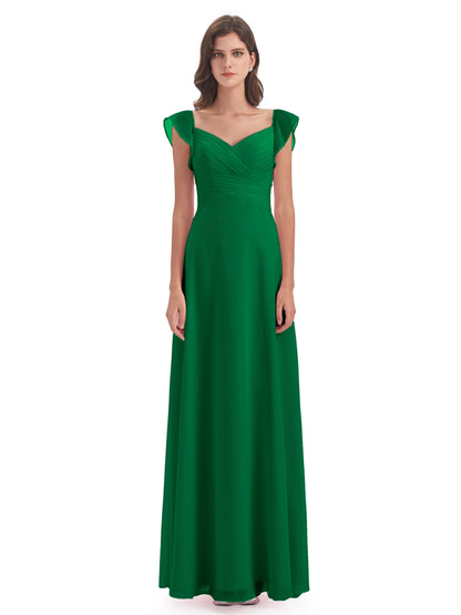 Courtney Sheath V-Neck Straps Chiffon Long Bridesmaid Dresses