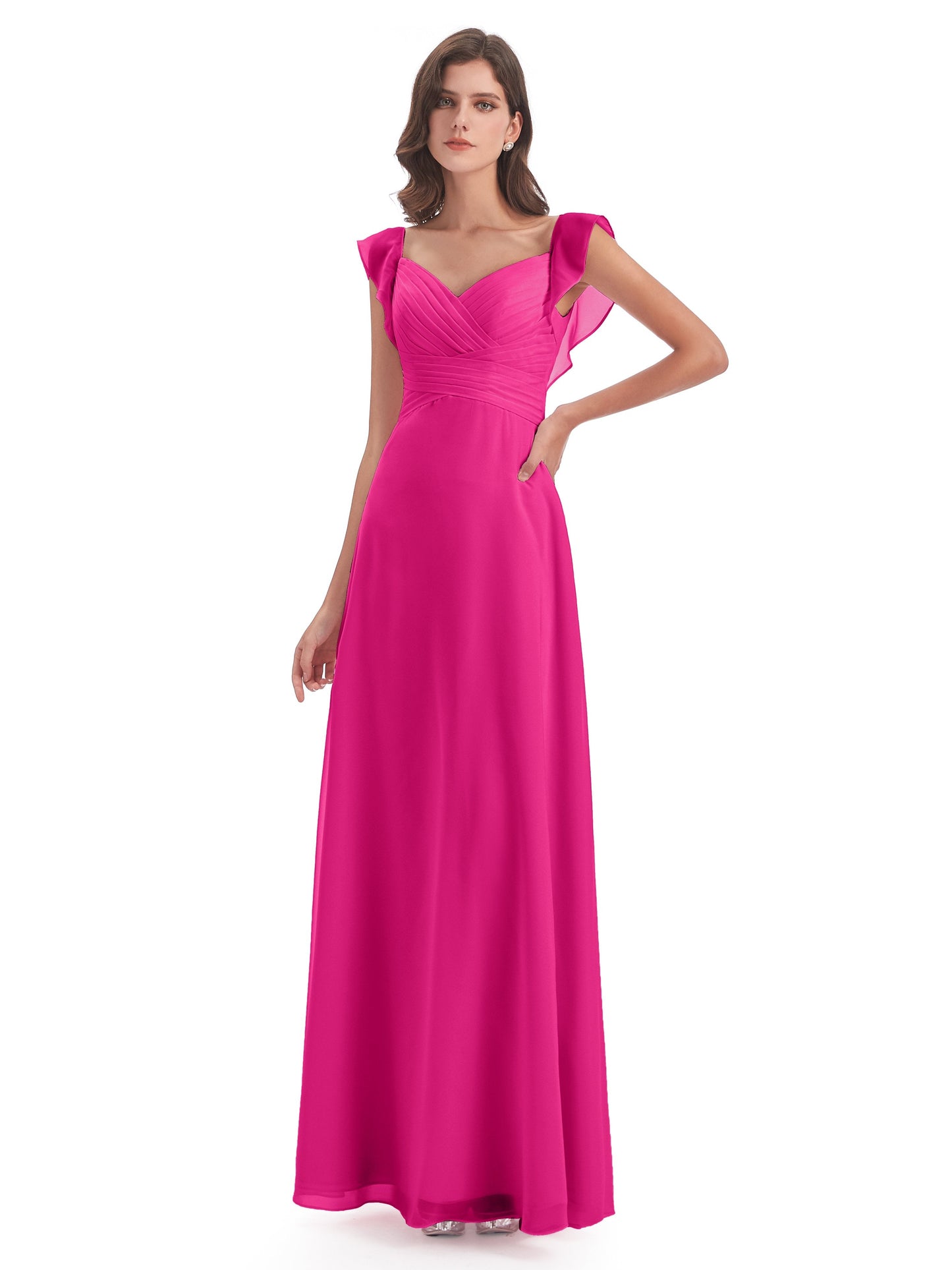 Courtney Sheath V-Neck Straps Chiffon Long Bridesmaid Dresses