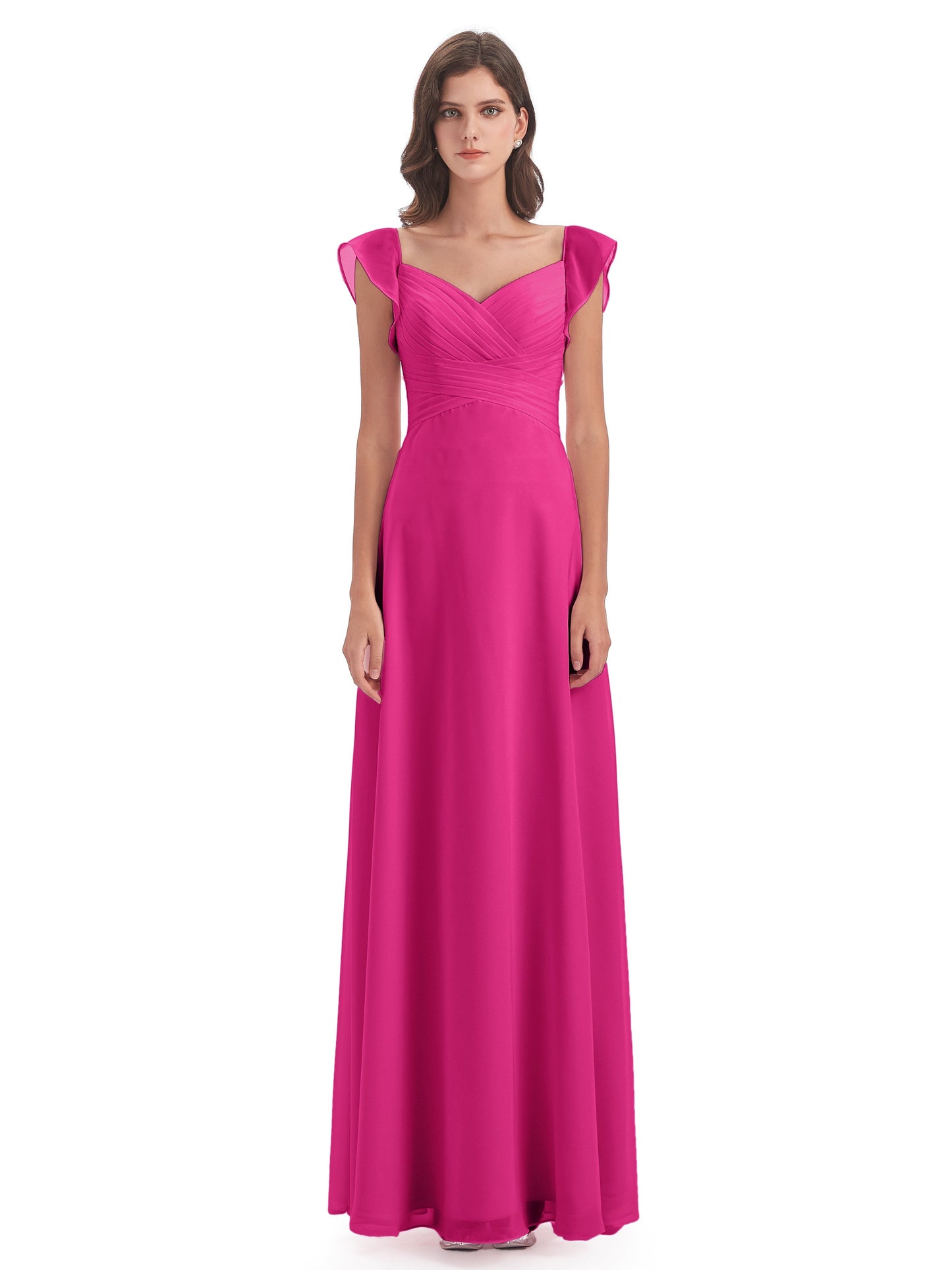 Courtney Sheath V-Neck Straps Chiffon Long Bridesmaid Dresses