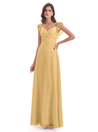 Courtney Sheath V-Neck Straps Chiffon Long Bridesmaid Dresses