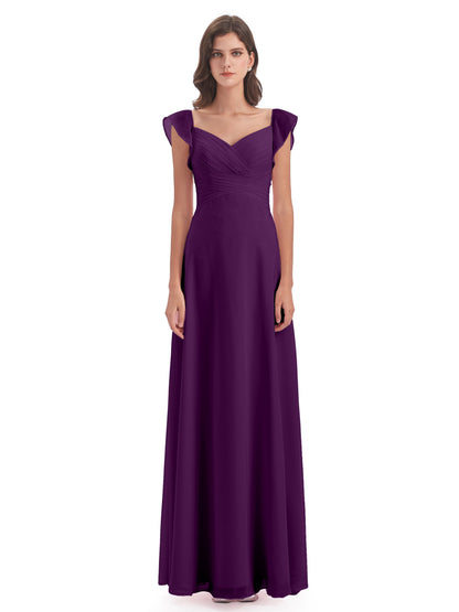 Courtney Sheath V-Neck Straps Chiffon Long Bridesmaid Dresses