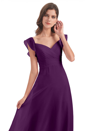 Courtney Sheath V-Neck Straps Chiffon Long Bridesmaid Dresses