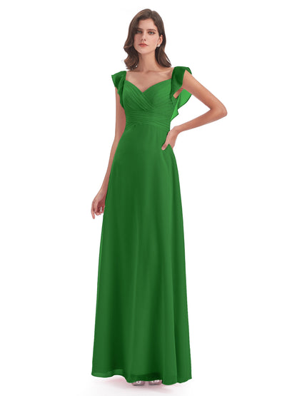 Courtney Sheath V-Neck Straps Chiffon Long Bridesmaid Dresses