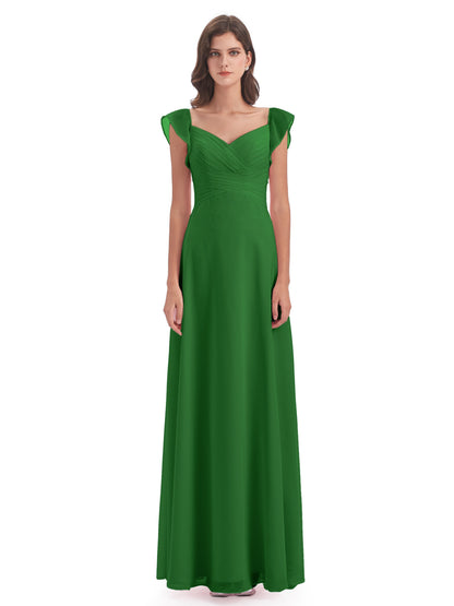 Courtney Sheath V-Neck Straps Chiffon Long Bridesmaid Dresses