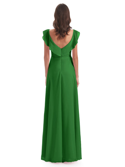 Courtney Sheath V-Neck Straps Chiffon Long Bridesmaid Dresses