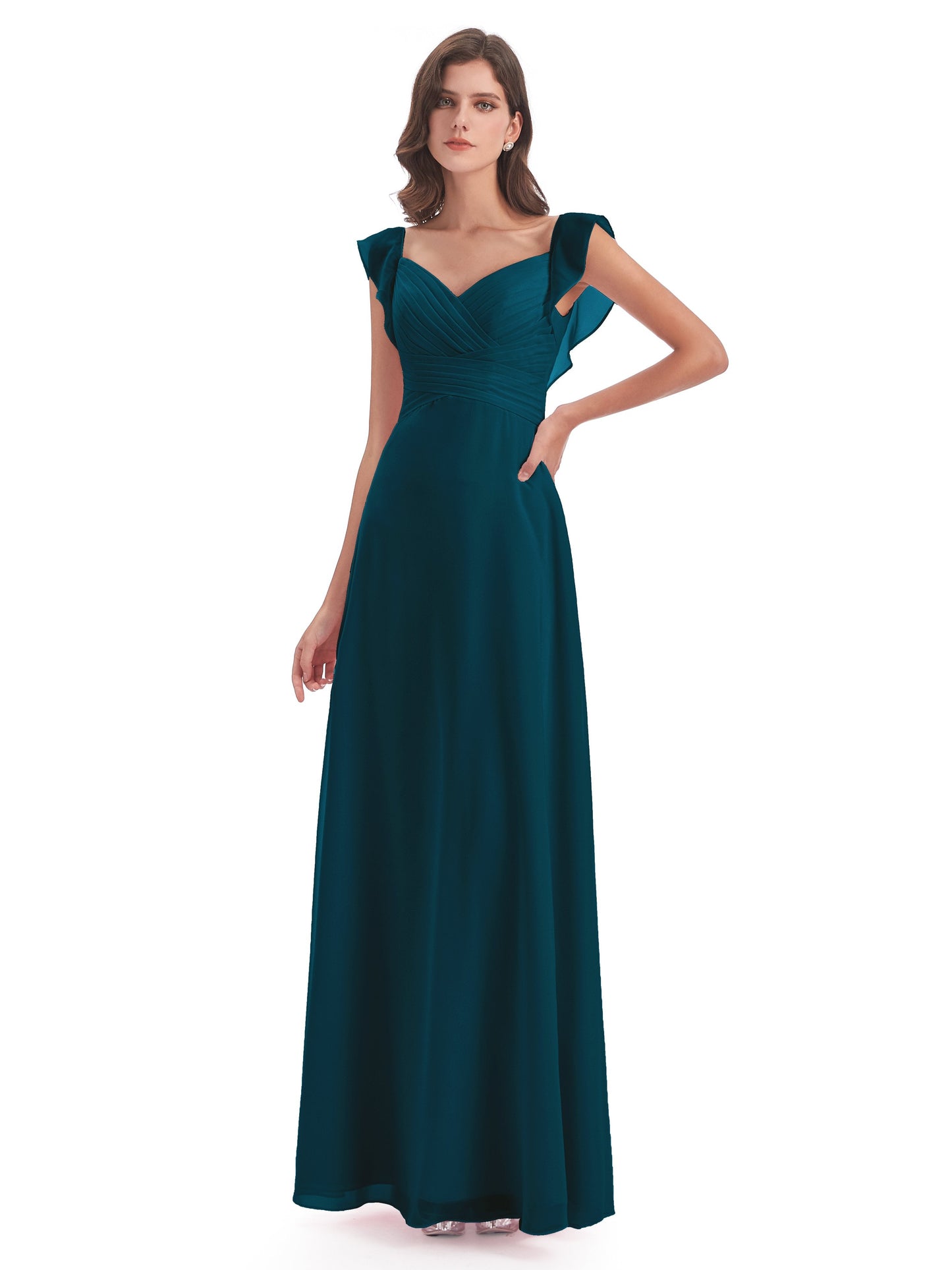 Courtney Sheath V-Neck Straps Chiffon Long Bridesmaid Dresses