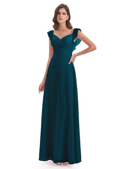 Courtney Sheath V-Neck Straps Chiffon Long Bridesmaid Dresses