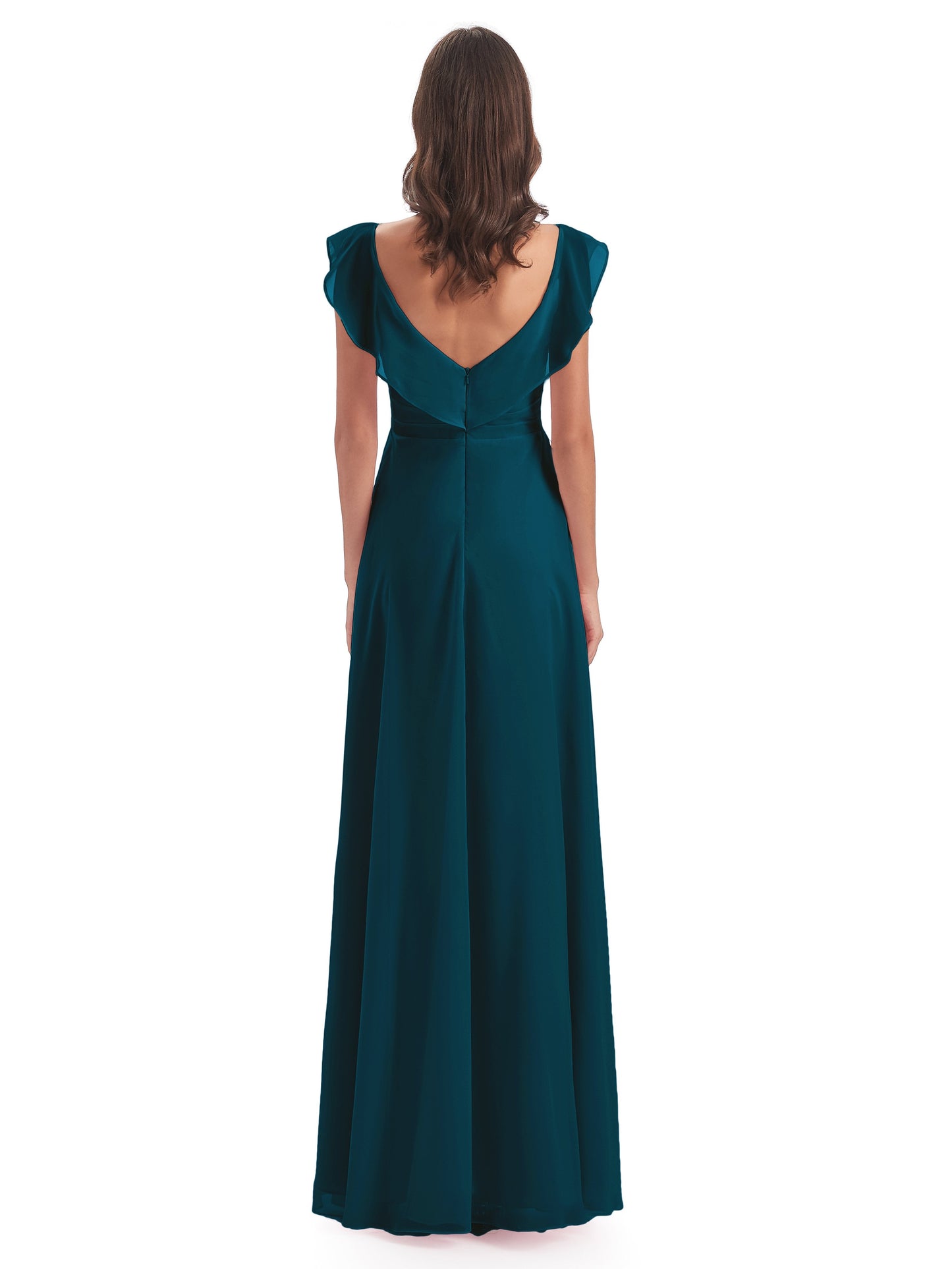 Courtney Sheath V-Neck Straps Chiffon Long Bridesmaid Dresses
